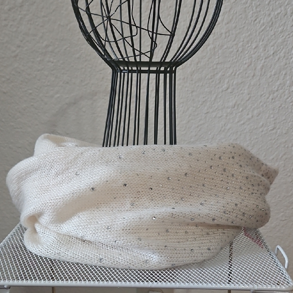 Betsey Johnson Cream Knit Scarf with Embellments